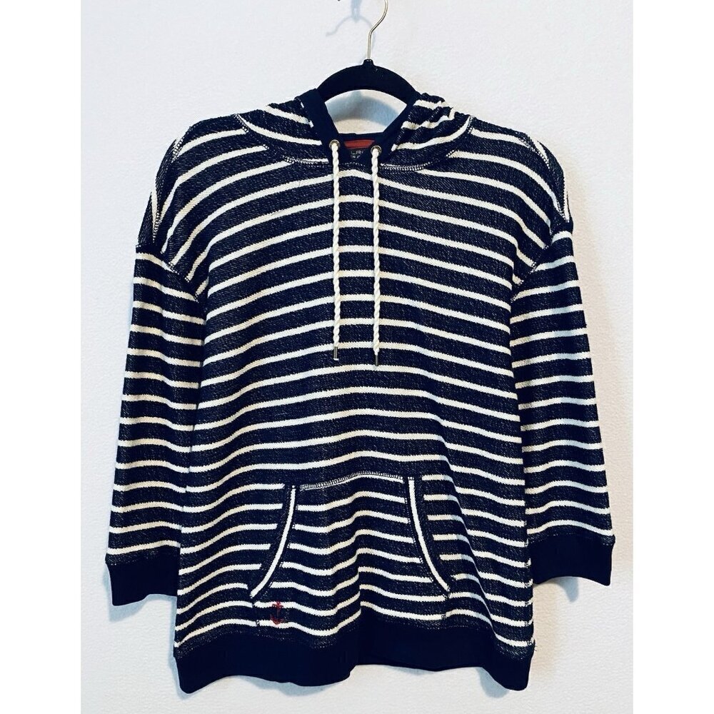 Ralph Lauren Sweater Womens Large Navy Blue Striped Sweatshirt Hoodie Terry